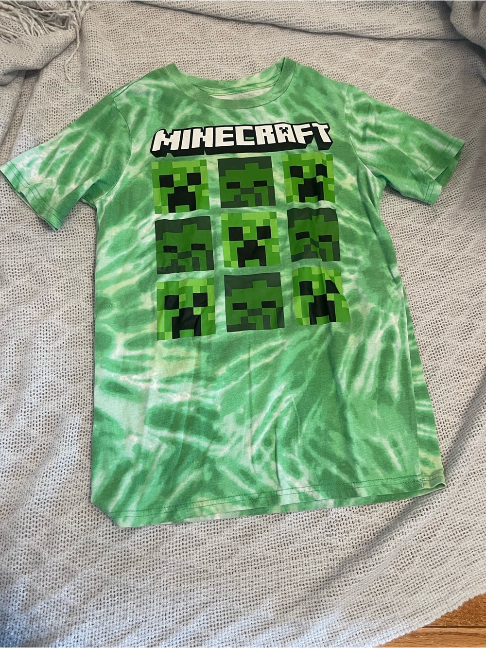 Kids' Green Tie-Dye Creeper Grid Short-Sleeve Tee